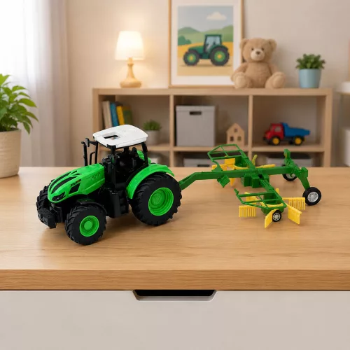 Távirányítású mezőgazdasági traktor gereblyével RC lámpákkal 1:24