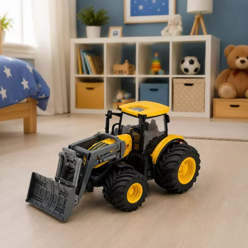 Mezőgazdasági traktor buldózer lámpákkal, sárgán szól 1:24