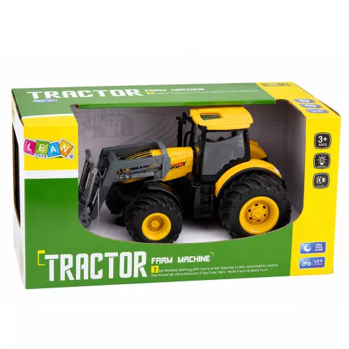 Mezőgazdasági traktor buldózer lámpákkal, sárgán szól 1:24