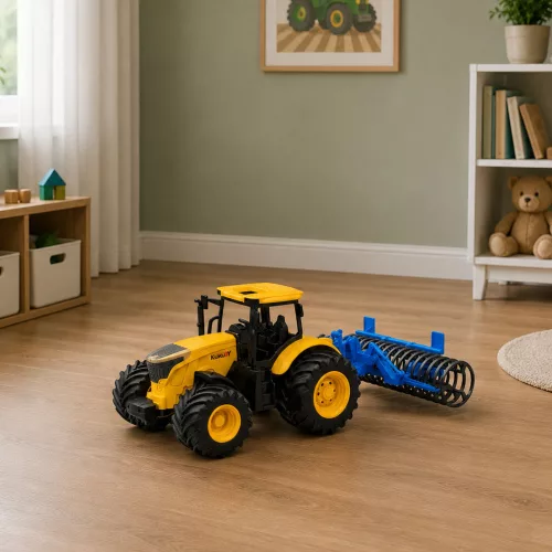 Mezőgazdasági traktor görgős lámpákkal, sárgán hangzik 1:24