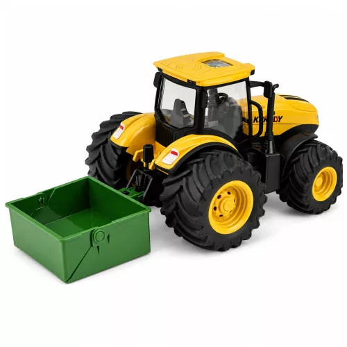 Mezőgazdasági traktor műtrágyaszóróval, sárga hangjelzéssel 1:24