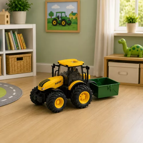 Mezőgazdasági traktor műtrágyaszóróval, sárga hangjelzéssel 1:24