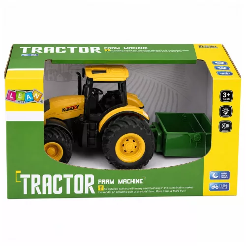 Mezőgazdasági traktor műtrágyaszóróval, sárga hangjelzéssel 1:24