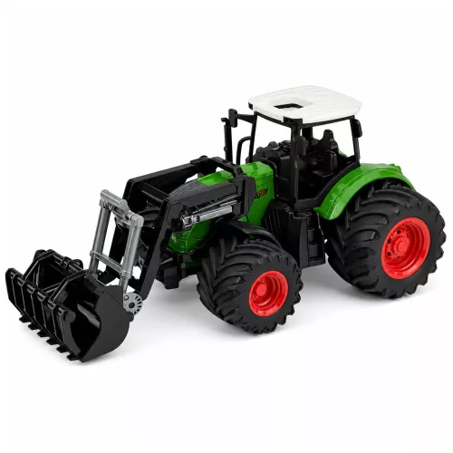 Mezőgazdasági traktor homlokrakodóval, gumikerekekkel, zöld, 1:24