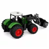 Mezőgazdasági traktor homlokrakodóval, gumikerekekkel, zöld, 1:24