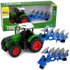 Mezőgazdasági traktor dupla barázdás ekével, gumikerekekkel, zöld, 1:24