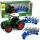 Mezőgazdasági traktor dupla barázdás ekével, gumikerekekkel, zöld, 1:24