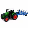 Mezőgazdasági traktor dupla barázdás ekével, gumikerekekkel, zöld, 1:24