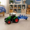 Mezőgazdasági traktor dupla barázdás ekével, gumikerekekkel, zöld, 1:24
