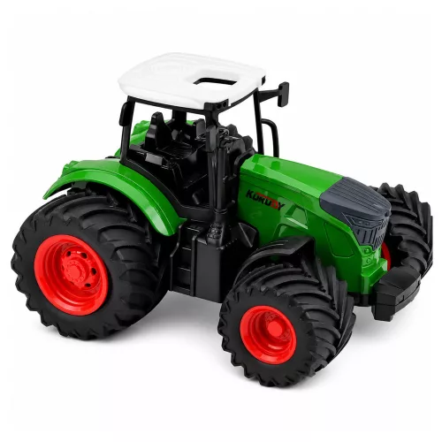Mezőgazdasági traktor dupla barázdás ekével, gumikerekekkel, zöld, 1:24