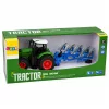 Mezőgazdasági traktor dupla barázdás ekével, gumikerekekkel, zöld, 1:24