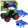 Mezőgazdasági traktor kultivátorral és talajművelő egységgel, zöld színben, 1:24