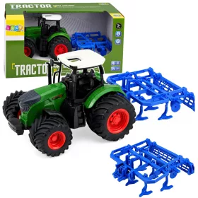   Mezőgazdasági traktor kultivátorral és talajművelő egységgel, zöld színben, 1:24