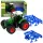 Mezőgazdasági traktor kultivátorral és talajművelő egységgel, zöld színben, 1:24
