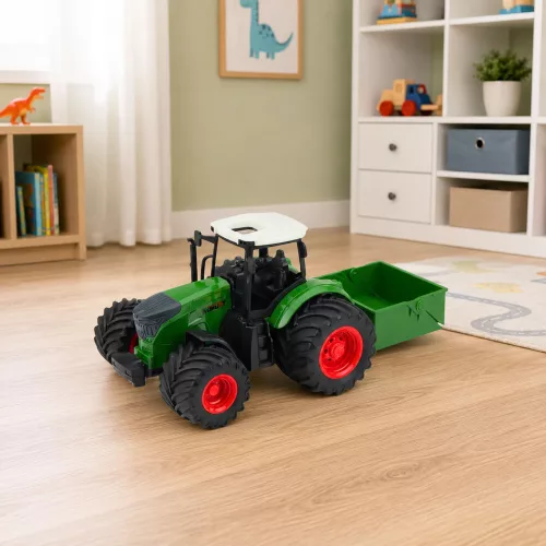 Mezőgazdasági traktor műtrágyaszóróval gumikerekekkel zöld 1:24