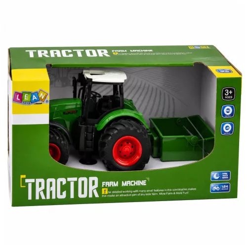 Mezőgazdasági traktor műtrágyaszóróval gumikerekekkel zöld 1:24