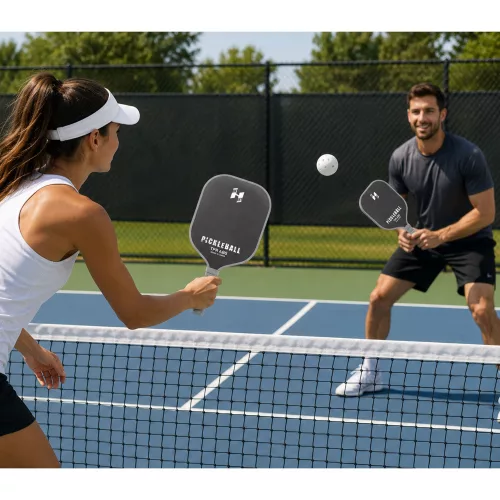 Pickleball tenisz tollaslabda ütő szett 2 labdával, fekete és szürke