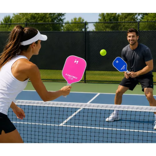 Rózsaszín és kék tenisz tollaslabda pickleball ütő szett