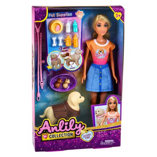 Anlily nagy kutya- és kölyökbaba ápoló kellékkészlet