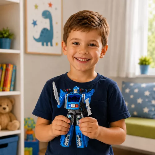 Auto Robot 2in1 Rendőrautó-indító Kis robotok Fények Hangok