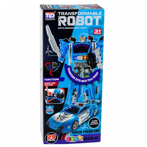Auto Robot 2in1 Rendőrautó-indító Kis robotok Fények Hangok
