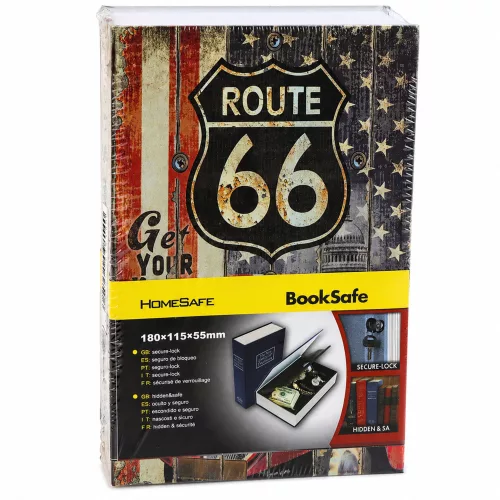 Könyvszéf kulccsal, kis pénztárgép, Route 66, nagy