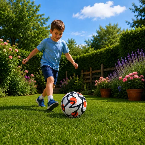 Futball-labda gyeppályára, fehér és narancssárga, 22 cm, 5-ös méret