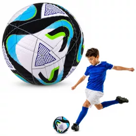   Futball-labda füves pályára, fekete és kék, 22 cm, 5-ös méret