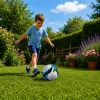 Futball-labda füves pályára, fekete és kék, 22 cm, 5-ös méret