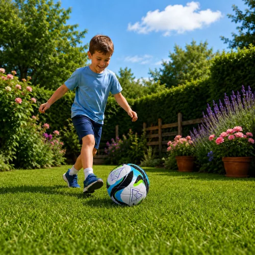 Futball-labda füves pályára, fekete és kék, 22 cm, 5-ös méret