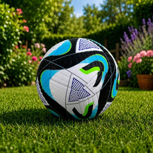 Futball-labda füves pályára, fekete és kék, 22 cm, 5-ös méret