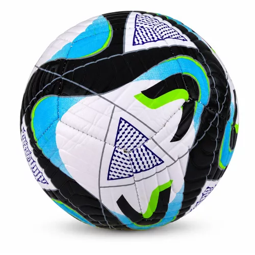 Futball-labda füves pályára, fekete és kék, 22 cm, 5-ös méret