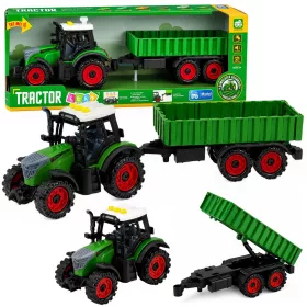   Mezőgazdasági traktor mezőgazdasági pótkocsival, súrlódásos meghajtású lámpákkal, hanggal 35 cm