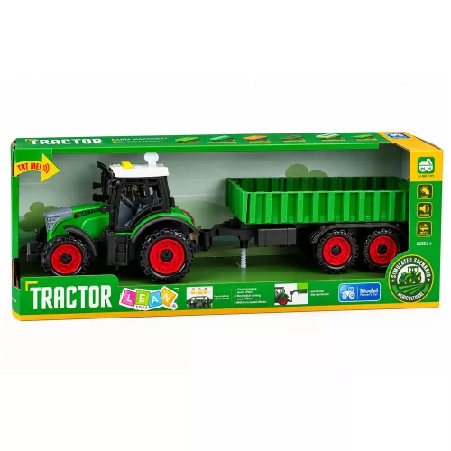 Mezőgazdasági traktor mezőgazdasági pótkocsival, súrlódásos meghajtású lámpákkal, hanggal 35 cm