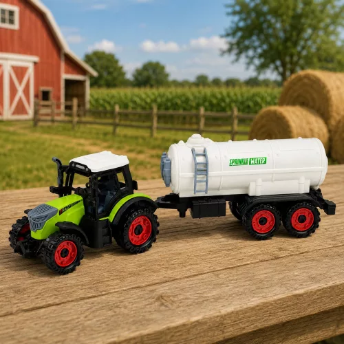 Mezőgazdasági traktor tartálykocsival, súrlódásos meghajtással, mezőgazdasági gép, 34 cm