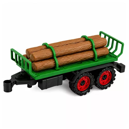 Mezőgazdasági traktor faszállító utánfutóval, súrlódós meghajtással, 35 cm-es bálával