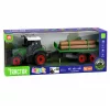 Mezőgazdasági traktor faszállító utánfutóval, súrlódós meghajtással, 35 cm-es bálával