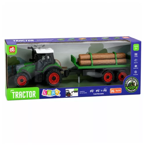Mezőgazdasági traktor faszállító utánfutóval, súrlódós meghajtással, 35 cm-es bálával