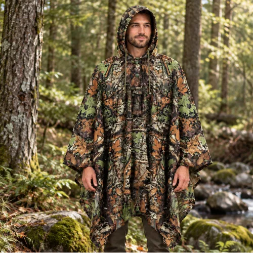 3D-s álcázómintás köpeny poncsó kapucnival, erdő álcázás mintával, 130x110 cm