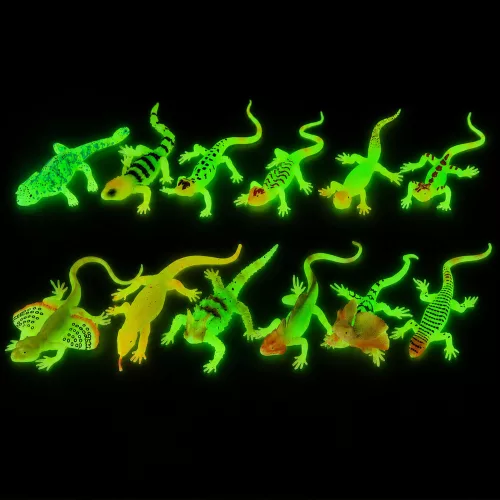 Fluoreszkáló zöld, sötétben világító gyík gumifigura 15cm