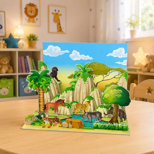 Vadállat figurák készlet leopárd tigris elefánt ló park 3D tábla