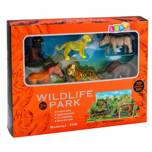Vadállat figurák készlet leopárd tigris elefánt ló park 3D tábla