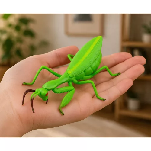 Imádkozó sáska gumifigura, nyújtható, valósághű, zöld, 18 cm