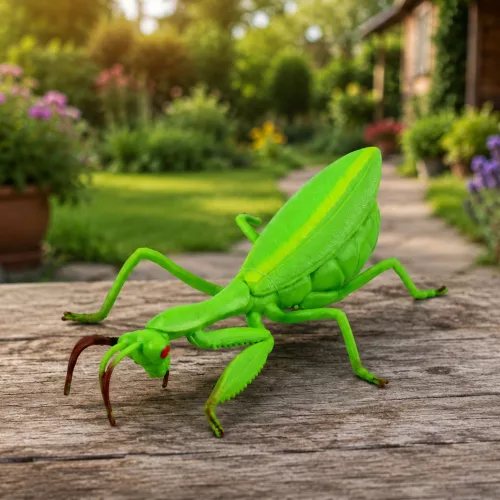 Imádkozó sáska gumifigura, nyújtható, valósághű, zöld, 18 cm