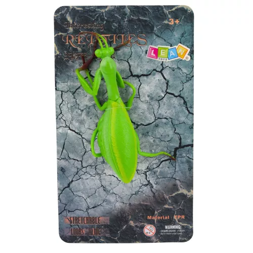 Imádkozó sáska gumifigura, nyújtható, valósághű, zöld, 18 cm