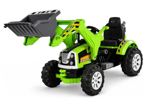 Elektromos Ride On traktor kanállal és kotrógéppel, zöld