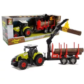 Traktor és erdészeti pótkocsi fával
