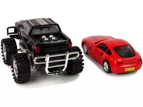 Járműszett Fekete Monster Truck Fehér Lakókocsi 58 cm