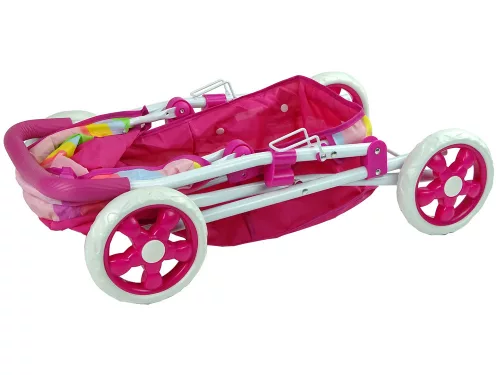 Rózsaszín Babakocsi Színes Tetővel 66 cm