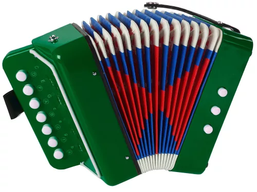 Harmonika hangszer egy fiatal zenésznek zöld